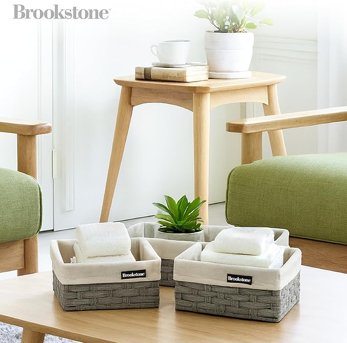 Brookstone Wicker Shelf Storage Basket Decorative Shelf Bin, bathroom organizers and storage, Boho Living Room Decor, Summer Storage 2025-3 Piece Set-NeatNest