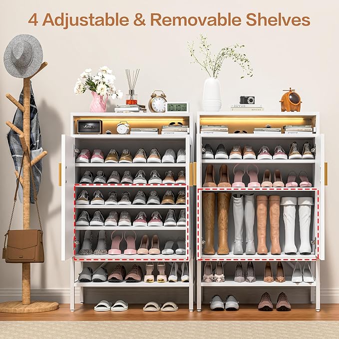 7-Tiers Shoe Storage Cabinet for Entryway, Shoe Rack Organizer Cabinet with Doors and Adjustable Shelves Living Room, Bedroom, Hallway-NeatNest