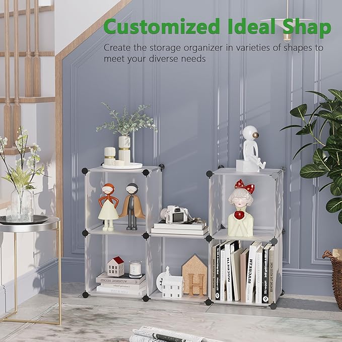 C&AHOME Cube Storage Organizer, 6-Cube Shelves Units, Closet Cabinet, DIY Plastic Modular Book Shelf, Ideal for Bedroom, Living Room, Office, 36.6" L x 12.4" W x 36.6" H Translucent White SBTM3506A-NeatNest