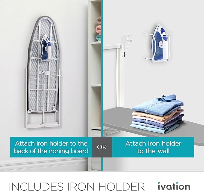 Ivation Wall-Mounted Ironing Board | Foldable 36.2” x 12.2” Sturdy Ironing Station for Home & Apartments, Easy-Release Lever, Removable Cotton Cover, Includes Mounting Hardware with Iron Holder