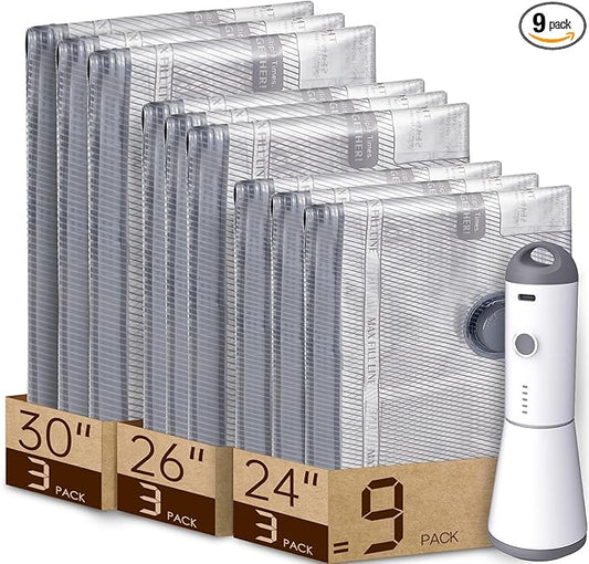 9 Packs Rechargeable Pump Vacuum Bags for Travel Packing, Carry-on Size Vacuum Seal Bags for Luggage and Suitcase Compression, Space Saver for Clothes and Clothing Organization-NeatNest