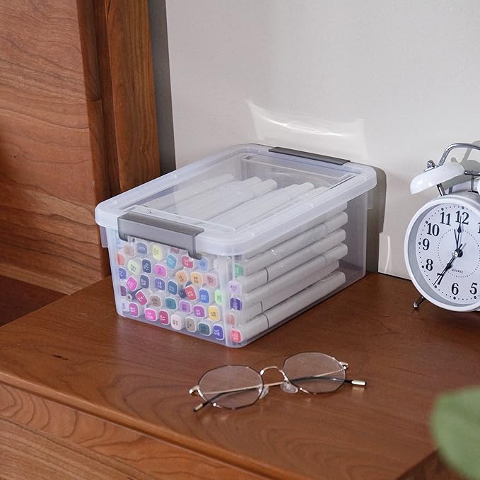 Citylife 6 Packs Small Storage Bins with Lids 3.2 QT Plastic Storage Containers for Organizing Stackable Clear Storage Boxes-NeatNest