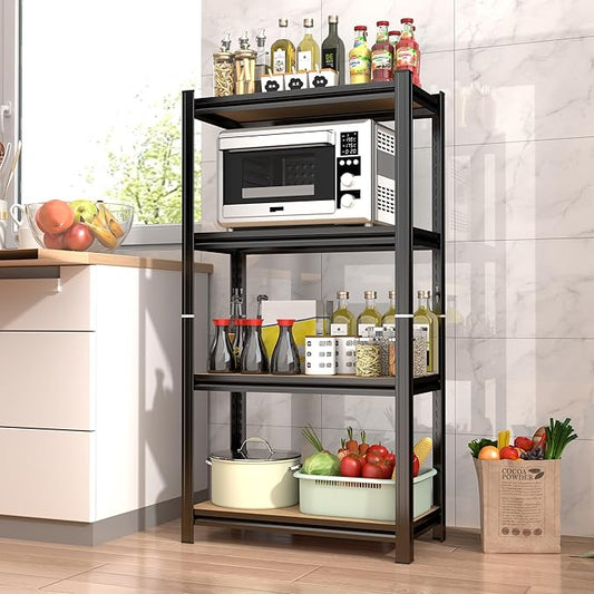 4-Tier Adjustable Storage Shelves - Easy No-Tools Assembly for Kitchen, Pantry, Garage | Heavy Duty Metal Organizer (11.8" D x 23.6" W)