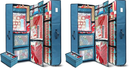 Hearth & Harbor Holiday Storage with Christmas Bins and Ribbon Organizer - Fade Resistant Wrapping Paper Containers with Wheels Fits Up to 30 Rolls (Pack of 2)-NeatNest