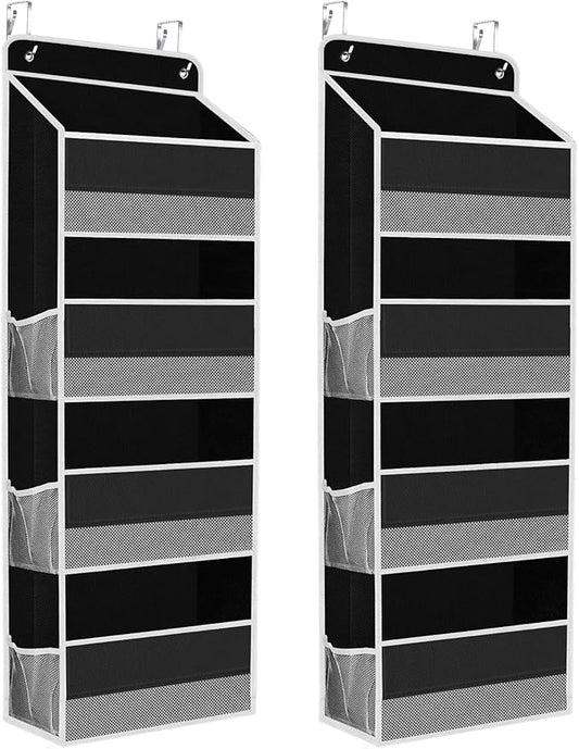 2 Pack Over The Door Organizer, Hanging Storage Organizer with Clear Window, 40lb Ultra Sturdy Large Capacity Room Organizer for Pantry Laundry Bathroom Nursery Closet (Black)-NeatNest
