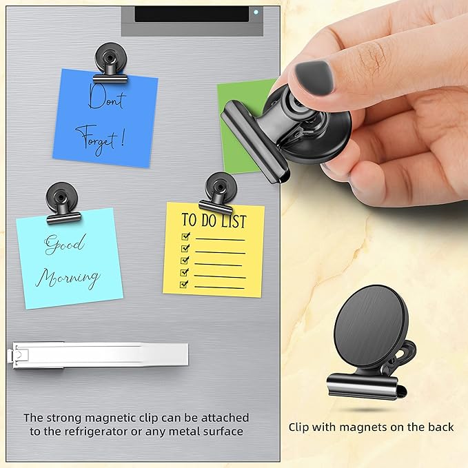 Grtard 6 Pack Magnetic Clips Heavy Duty, Magnet Clips for Fridge, Refrigerator Magnets, Strong Magnetic Clip,Scratch Free Magnets with Clip for Refrigerator, Whiteboard, Classroom, Locker(Black)