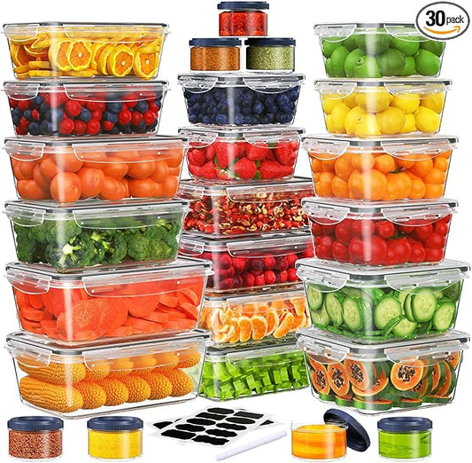 50 PCS Food Storage Containers Set, Plastic Food Containers for Pantry Kitchen Storage and Organization, Microwave and Dishwasher Safe, Leakproof & BPA-Free with Labels Pen(25 Containers & 25 Lids)-NeatNest