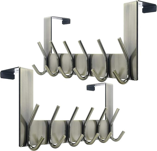 WEBI Over The Door Hooks,Door Hanger,Over Door Towel Rack,Door Coat Rack Hanger,6 Hooks for Hanging Towels,Clothes,Hats,Behind Back of Bathroom,Bronze,2 Packs