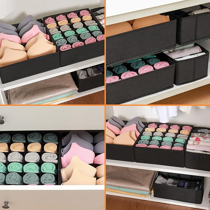 GOGOODA 4 Pcs Underwear Drawer Organizers Divider, Closet Socks Organizer and Storage Boxes for Lingerie, Bra, Undies-NeatNest