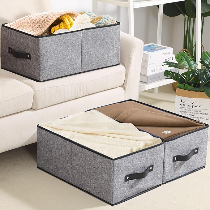 Foldable Storage Box, 6 Pack Organizer Bins with Handles, Fabric Cubes for Wardrobe, Closet Containers Baskets for Organizing, 18.5 × 11 × 7.9 inch, Gray-NeatNest