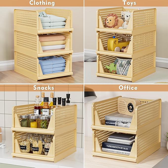 5 Pack Stackable Closet Storage Basket - Stackable Storage Bins, Multifunctional & Foldable Closet Organizer, Wardrobe Cupboard Space-Saving Hat Storage Drawer Organizer, Yellow-NeatNest