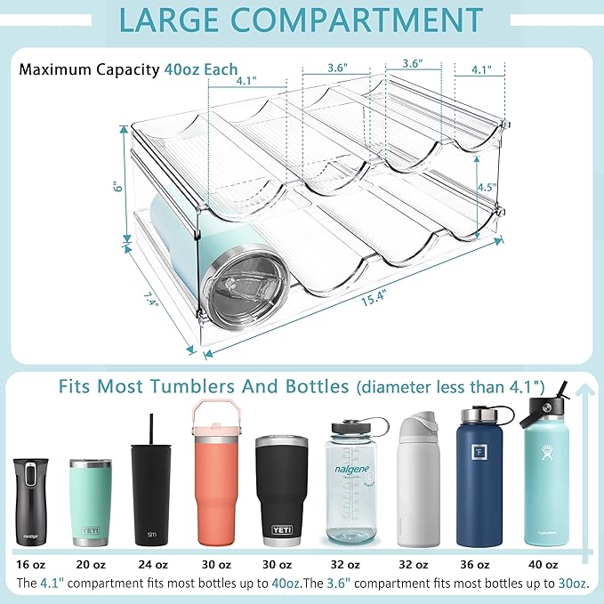 Homecor 5 Pack Water Bottle Organizer, Upgrade Stackable Kitchen Home Pantry Organization and Storage, Plastic Water Bottle Holder for Fridge Cabinet Cupboard Storage, Wine Tumbler Mug Cup Organizer-NeatNest