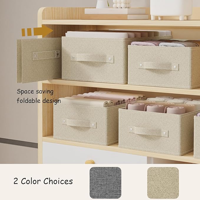 Collapsible Wardrobe Organizer, Storage Boxes for Organizing Home, Fabric Cube Baskets, Office and Closet, Grey and Beige, 2 Pack, 13.0x9.0x5.5in-NeatNest