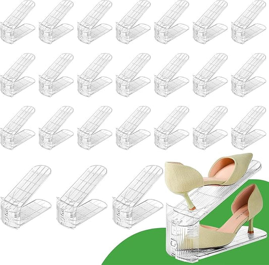 Shoe Slots Organizer, Clear Shoe Stacker for Closet Adjustable Shoe Rack Storage Space Saver,Shoe Display Shelf Shoe Holder for Organization,24 Pack-NeatNest