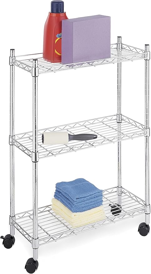 Whitmor 3 Tier Shelving Unit, Metal Storage Shelves, Adjustable Heavy Duty Shelf with Wheels , 400 lbs Capacity per Shelf, 1200 lbs Total for Home, Garage, Workshop, 23"L x 13"W x 30"H, Chrome-NeatNest