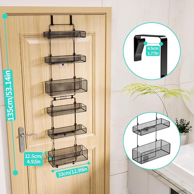 HapiRm Over Door Organizer Storage - Separable Door Organizer Hanging with 6 Metal Large Capacity Baskets for Bathroom Bedroom Kitchen Pantry Closet (Black)
