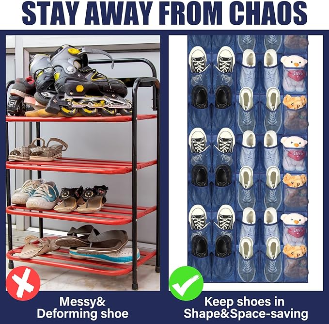 Windyun 40 Large Over the Door Hanging Shoe Organizer Navy Blue Mesh Pockets Shoe Rack for Closet Behind Door Hanger Storage Holder Nonslip for Cruise Essentials, Dorm Room Storage, Utility Room-NeatNest