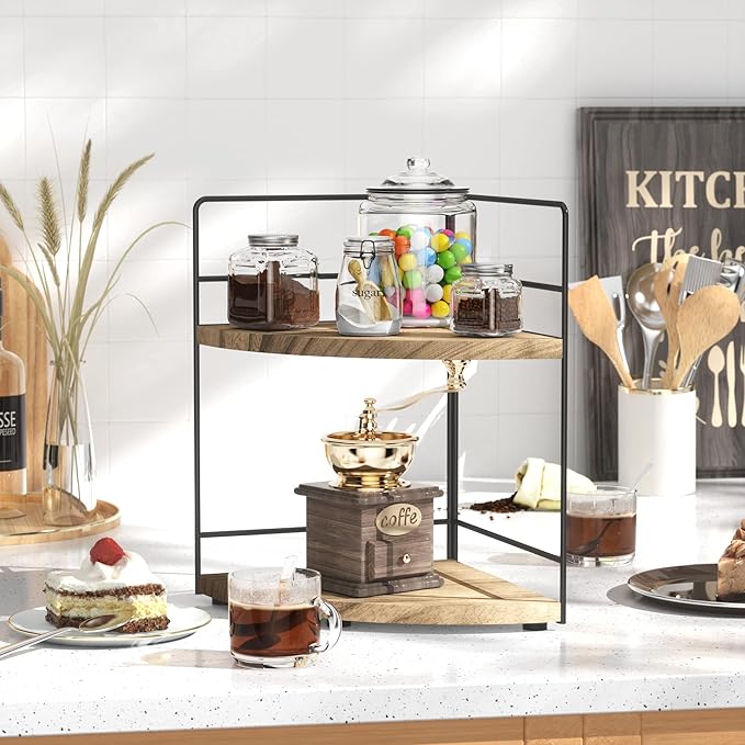 ZGO 2-Tier Bathroom Counter Organizer, Corner and Makeup Organizer for Vanity and Kitchen Counter, Wood-NeatNest