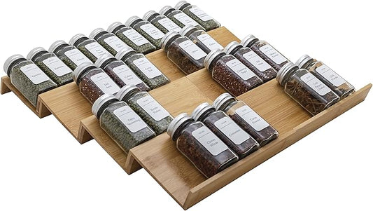 Bamboo Spice Rack Drawer Organizer - 8 Pieces Set- 9" Wide Per Piece - Combine Pieces Into 18" Wide Rack (9" or 18")-NeatNest