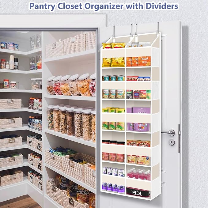 Heavy Duty Over The Door Organizer 5 Tier, Extra Large Behind Door Storage of 10 Compartments, 80 lb Weight Capacity, Hanging Hidden Doors Storage Organizer for Bathroom Closet Nursery Bedroom, Beige