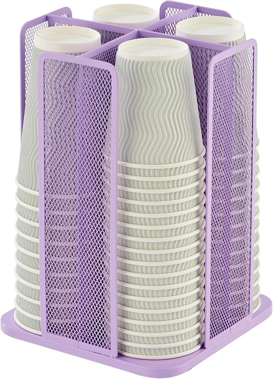 Annova Paper/Plastic Cup and Lid Holder Storage Organizer, 360°Rotating Coffee Cup Dispenser with 4 Compartments, Multifunctional Storage Rack for Home, Office, Bar, Coffee Shop (Light Purple)-NeatNest