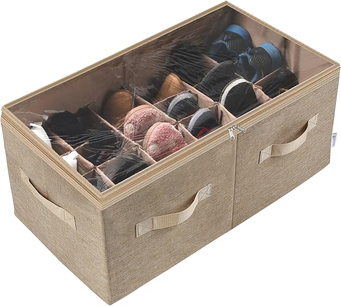 Moteph Shoe Organizer for Closet - Shoe Storage Organizer for Closet Organization with Clear Cover & Adjustable Dividers, Shoe Rack & Basket - (Light Brown, Large - 24 Pairs)-NeatNest