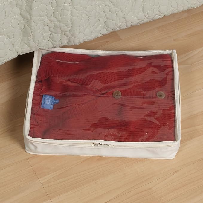 Household Essentials Lightweight Canvas Sweater Bag 2 Pack, Durable Canvas with Clear PEVA Top, 3-Sided Zipper, Perfect Fit for Shelving or Under the Bed-NeatNest