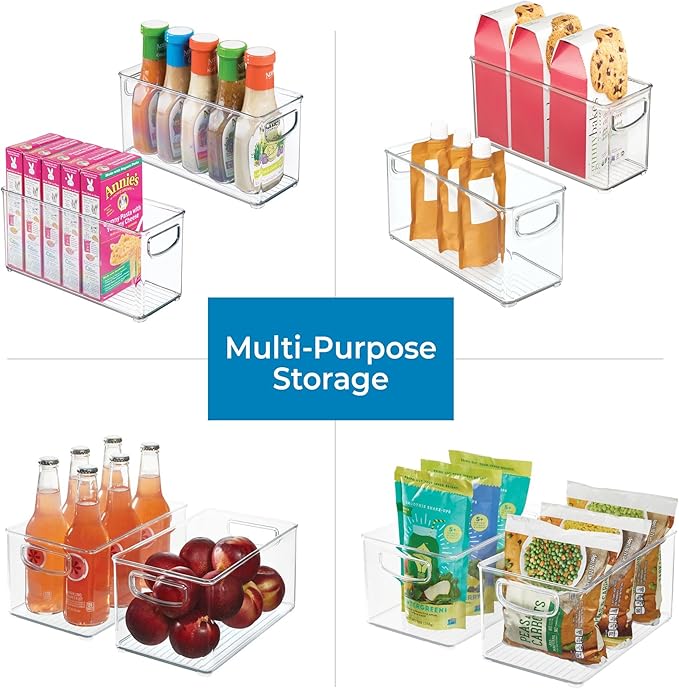 iDesign Plastic Stackable Pantry Bin - Storage Bin with Handles for Cabinets or Fridge - Set of 2 - Clear