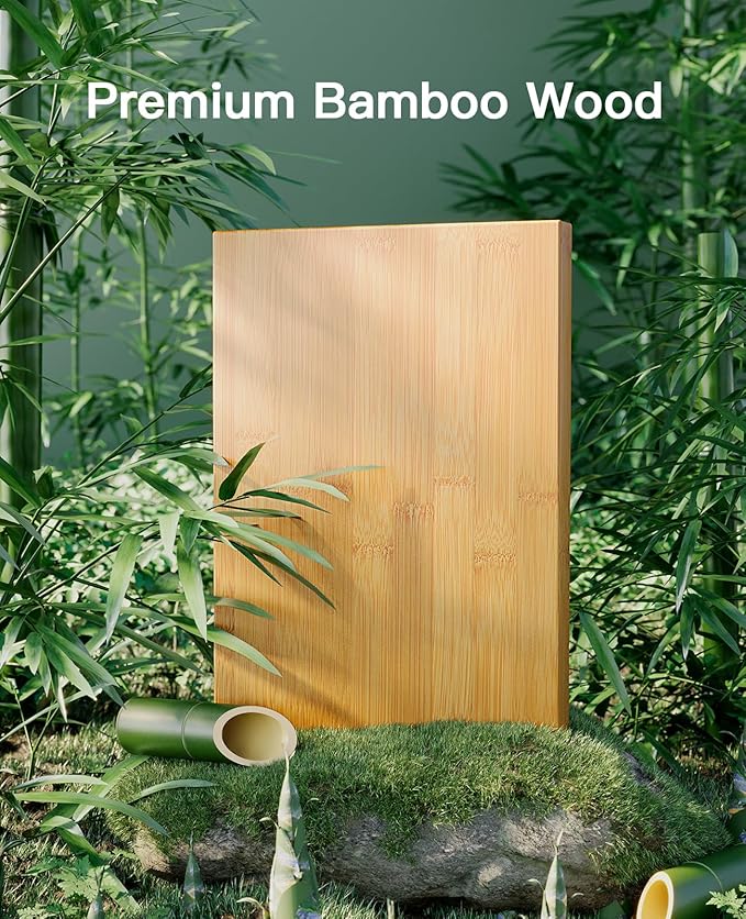 Pipishell Bamboo Stackable End Tables, Wood Living Room Nightstand, Bedside Tables for Bedroom Storage, Set of 2