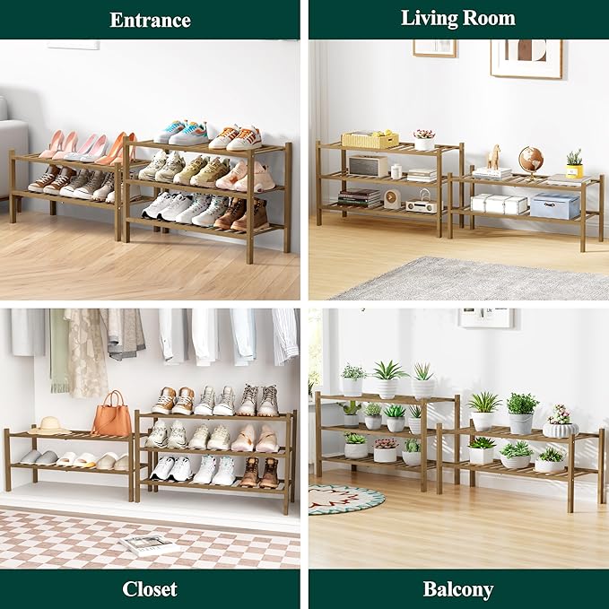 Smiry Bamboo Shoe Rack for Closet, 5 Tier Wooden Stackable Shoe Organizer, Free Standing Shoes Storage Shelf for Entryway, Front Door Entrance, Walnut-NeatNest