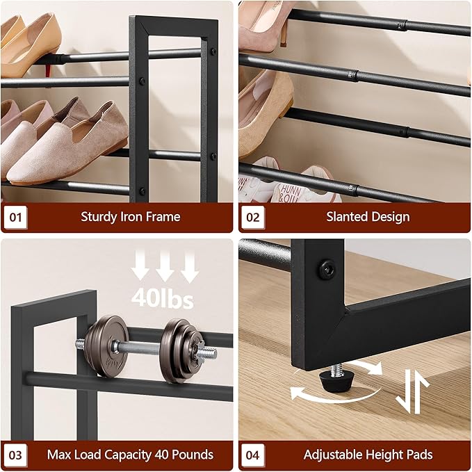 FAVOOSTY 3-Tier Expandable Shoe Rack, Adjustable Shoe Shelf Storage Organizer Space Saving Metal Free Standing Shoe Rack for Entryway Closet Doorway, Black-NeatNest
