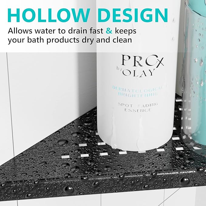 Corner Shower Shelves, 10” Recessed Tile Shower Shelf Matte Black, 304 Stainless Steel Grout in Corner Tile Bathroom Shelves, No Drilling, 2 Pack-NeatNest