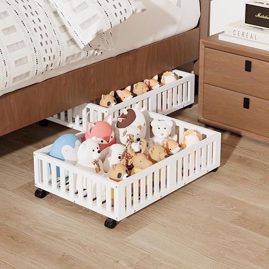 Bamboo Under Bed Storage with Wheels (2-Pack) – Rolling Underbed Shoe Organizer Box for Shoes, Blankets, Toys, Clothes Container Space-Saving Organizer Bins for Bedroom, Closet, Dorm, Nursery-NeatNest