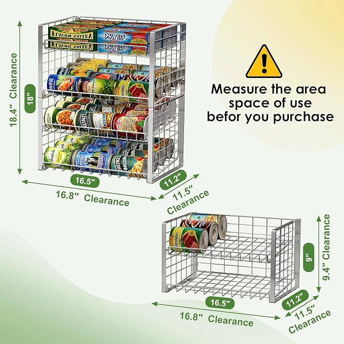 JKsmart 2-Tier Stackable Can Rack Organizer for Pantry, Adjustable Can Dispenser Holds Up to 62 Cans, Can Storage Holder for Various Ounces of Canned Food Soda Drinks, Silver, 2 Pack (Petent Pending)-NeatNest