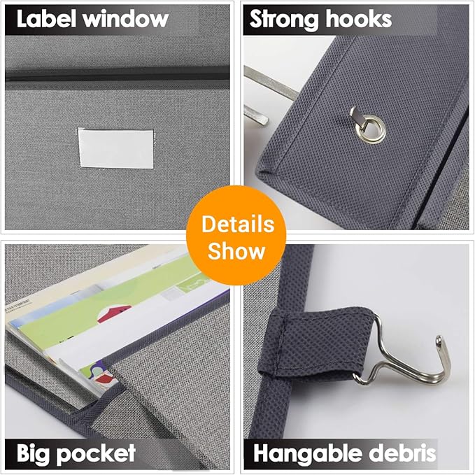 homyfort Over the Door File Organizer, Wall Hanging File Folders with 5 Large Pocket for Mails, Magazines, Back to School Supplies,Office Chart Storage, Paper Organization (Grey)-NeatNest