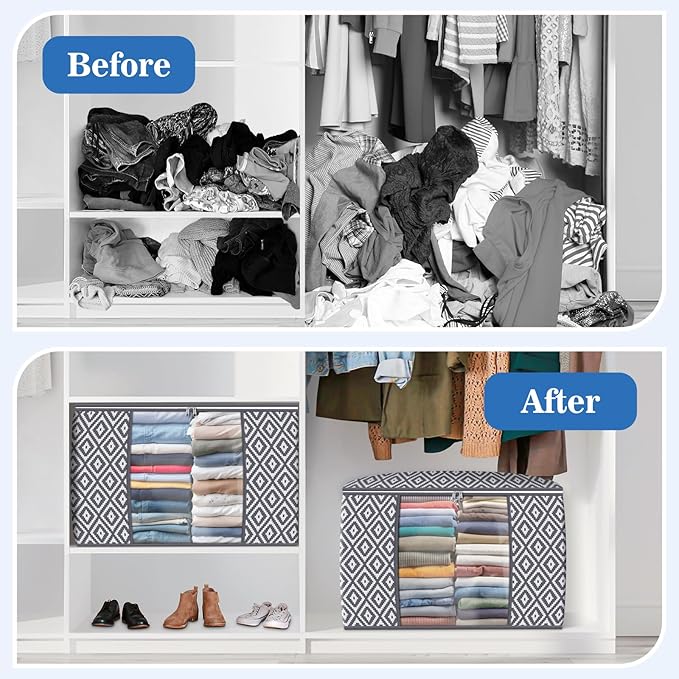 Direct 100L, 4 Pack, Storage Containers, Large Clothes Storage Bins Foldable Organization and Storage Bags with Reinforced Handle, Clear Window for Bedding, Blankets, Clothing, Grey-NeatNest