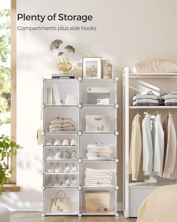 SONGMICS Shoe Rack Organizer, 10-Tier Shoe Storage Cabinet for Closet and Entryway, Holds 40 Pairs of Shoes, Adjustable, White ULPC035W01-NeatNest
