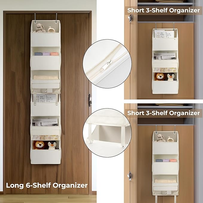 GRANNY SAYS Over The Door Organizer, 6-Shelf Detachable Behind The Door Storage with 8 Pockets, Anti Tilt Large Capacity Door Hanging Organizer for Nursery, Bedroom, Bathroom, Kids Room, Beige-NeatNest