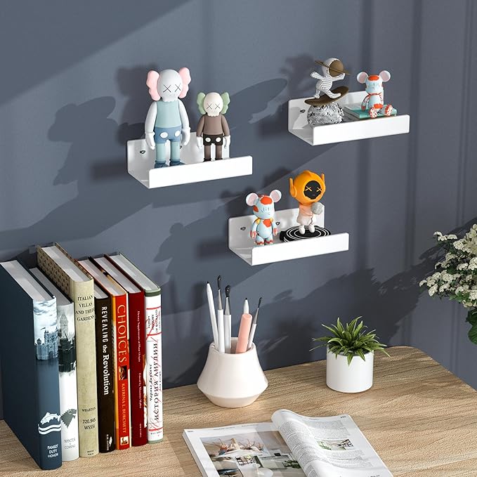 7 Inches White Acrylic Wall Display Shelves 2 Pack, U Shape, Wall Shelves Organizer for Bottles, Small Plants, Picture Frames, Beer, Wine, Décor-NeatNest