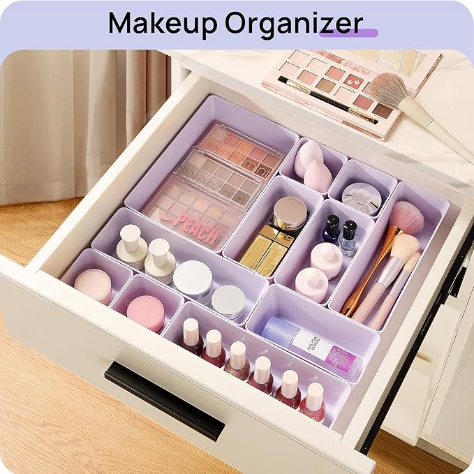 Vtopmart 25 PCS Plastic Drawer Organizers Set, 4-Size Versatile Bathroom and Vanity Drawer Organizer Trays, Storage Bins for Makeup, Bedroom, Kitchen Gadgets Utensils and Office-NeatNest