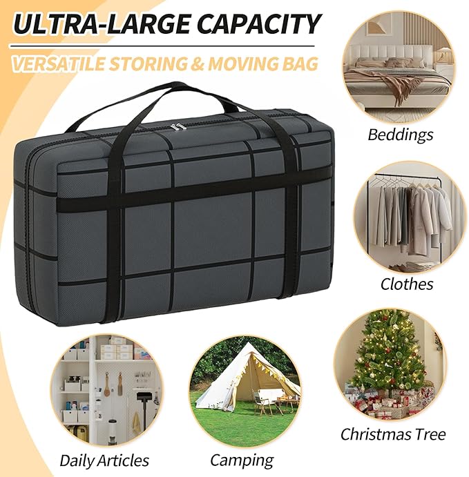4 Pack 90L Large Storage Bag, Heavy Duty Moving Bag, Large Tote Bag, with Sturdy Handle & Zipper, for Storage & Moving