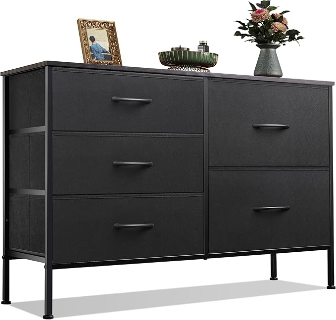 WLIVE Dresser for Bedroom with 5 Drawers, Wide Bedroom Dressers with Drawer Organizers, Chest of Drawers, Fabric Dresser for Living Room, Closet, Hallway, Charcoal Black-NeatNest