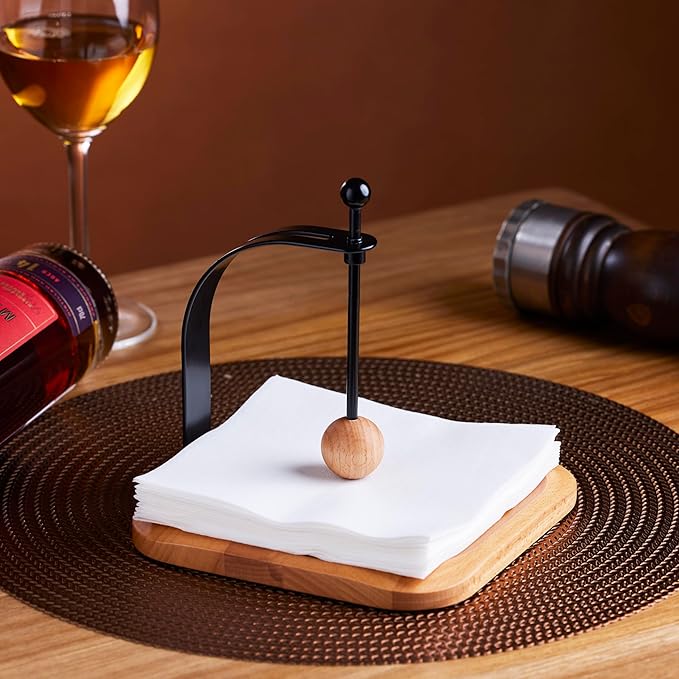 Beechwood Napkin Holder, Elegant Wood Square for Table Dispenser with Weighted Arm, Perfect for Kitchen, Office, Restaurant,Home Décor, Cafe & Outdoor Use, Warming Gift.-NeatNest
