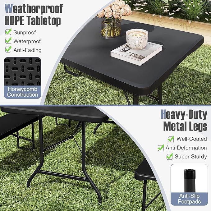 Goplus 6ft Plastic Folding Table, 350 LBS Outdoor Heavy Duty Folding Tables with HDPE Tabletop, Handle, Lock, Foldable Rectangle Portable Utility Card Table for Picnic, Party, Camping, Dining-NeatNest