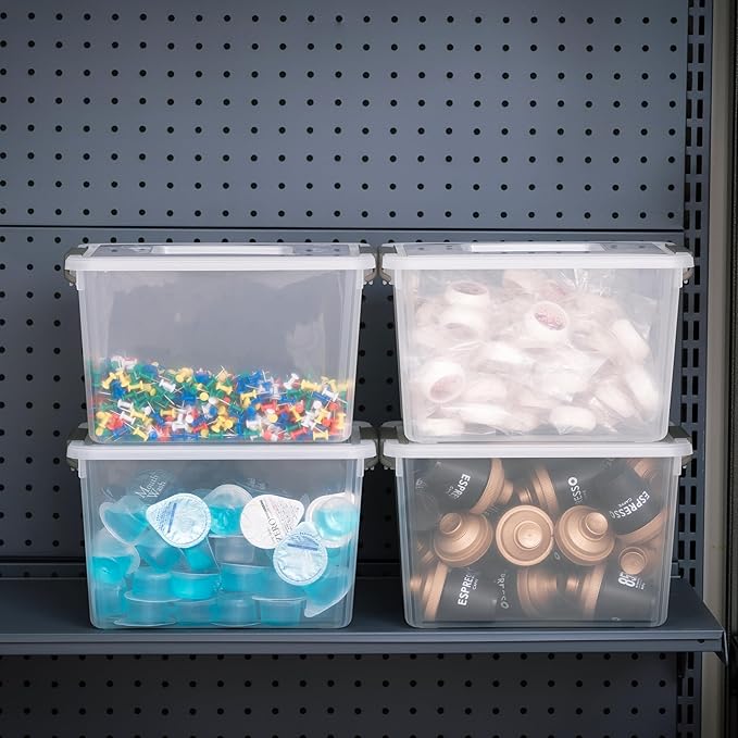 Citylife 4 Packs Plastic Storage Bins with Latching Lids Clear Storage Box with handle Stackable Storage Containers for Organizing Toys, Crafts, Tools-NeatNest