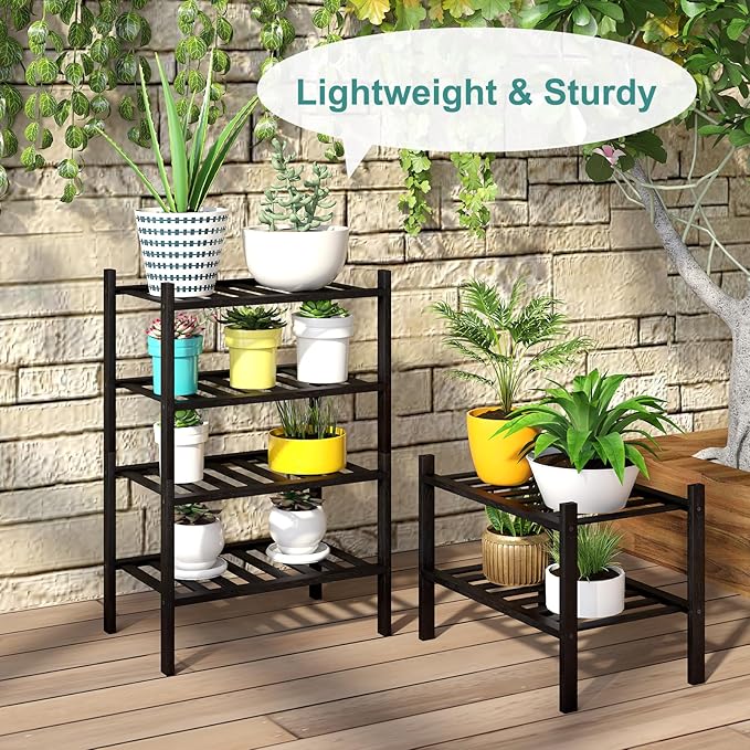 Black Small Shoe Rack for Entryway, 4-Tier Bamboo Shoe Organizer for Hallway Closet, Free Standing Shoe Racks for Indoor Outdoor-NeatNest