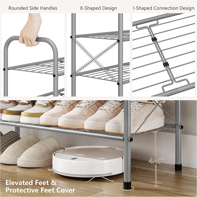 Hoctieon 3 Tier Mesh Style Shoe Rack, Entryway Shoe Shelf, Shoe Storage Organizer, Shoe Rack for Closet, Space Save for Bathroom, Garage, Hallway, Bedroom, Living Room, Grey-NeatNest