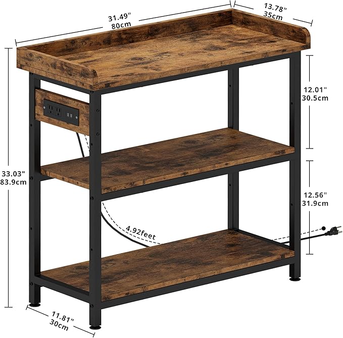 IRONCK Console Table, Sofa Table with Power Outlet, Farmhouse Hallway Table for Entryway, Living Room, Height Adjustable, Easy Assembly, Rustic Brown,32"-NeatNest