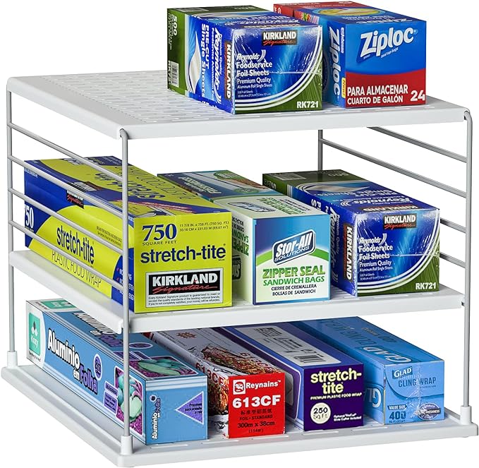 Upgraded Cabinet Organizers and Storage -Divided Compartment Holder for Plastic Bag, Wrap, Foil, Snack and Box for Kitchen Organization and Storage-Under Sink Organizers and Storage Suitable-NeatNest