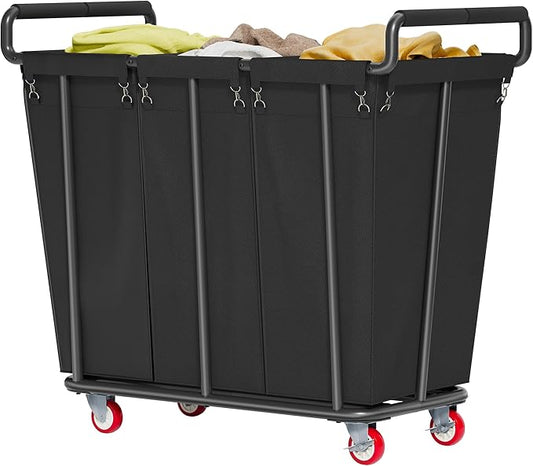 Large laundry hamper with Wheels, 360L 3 Bag Big Rolling Laundry Hamper Sorter Cart, Extra Large Laundry Clothes Hamper, Heavy Duty Laundry Basket Organizer for Laundry Room,Bathroom,Black